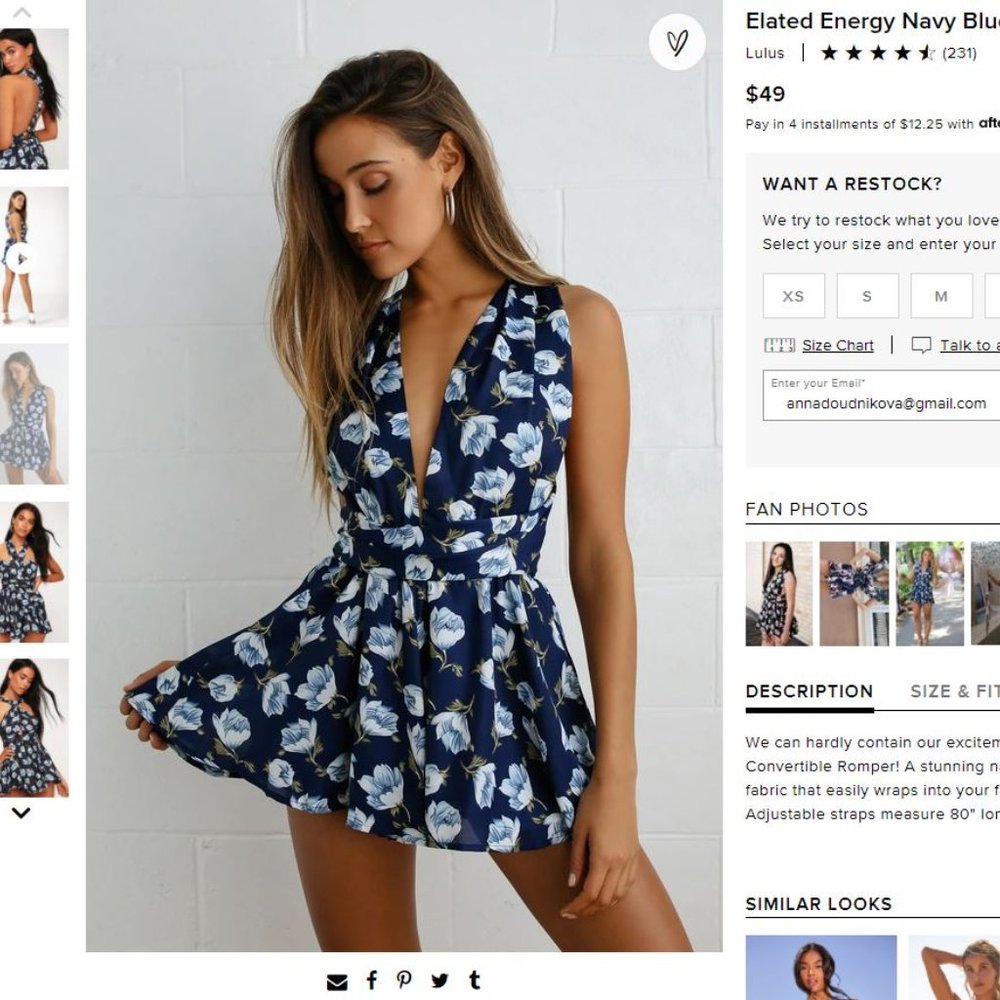 Elated Energy Navy Blue Floral Print Convertible Romper